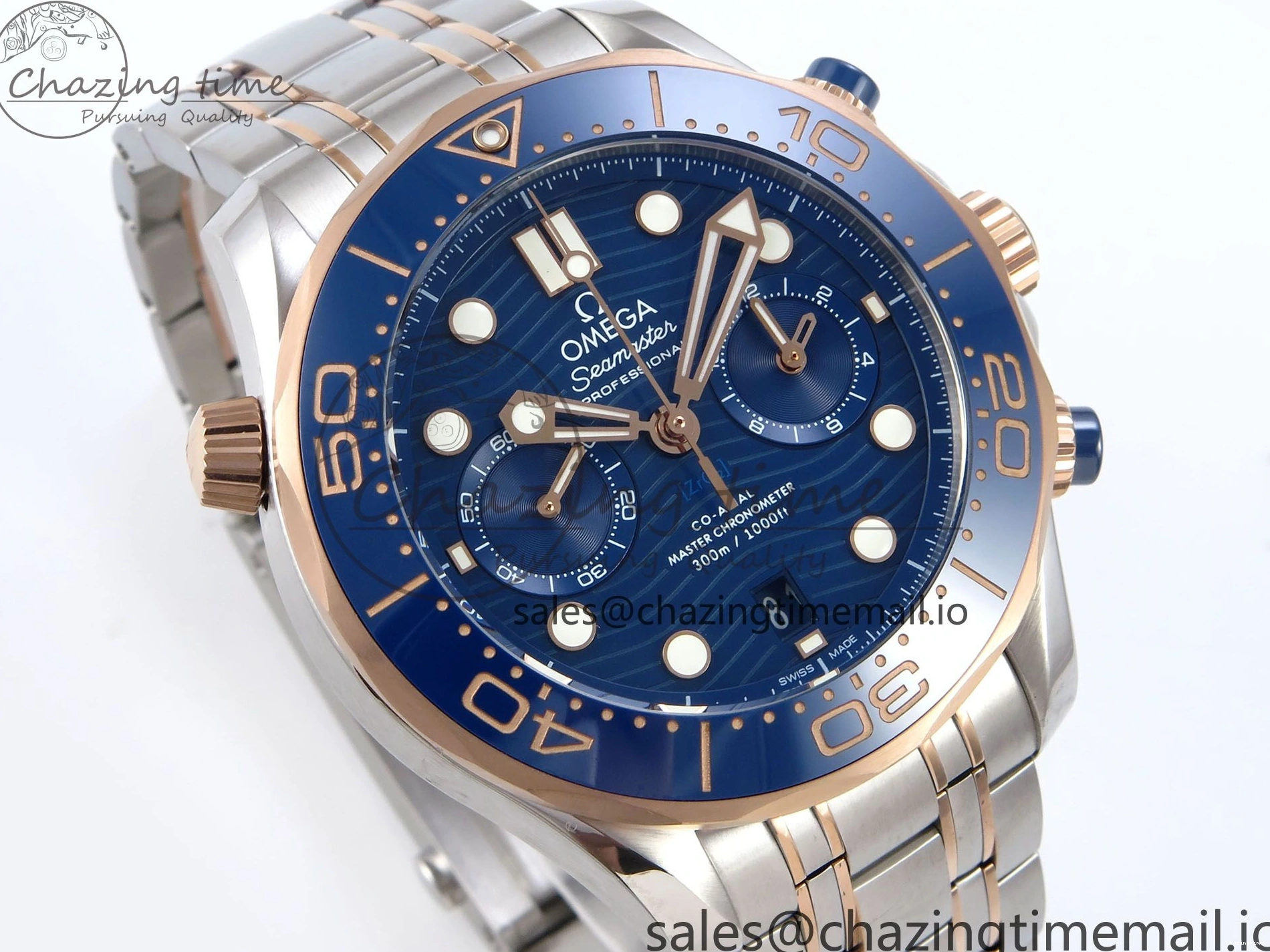 0131 Seamaster 300m Chrono SS RG OMF 1:1 Best Edition Blue Dial on SS RG Bracelet A Timeless 7686